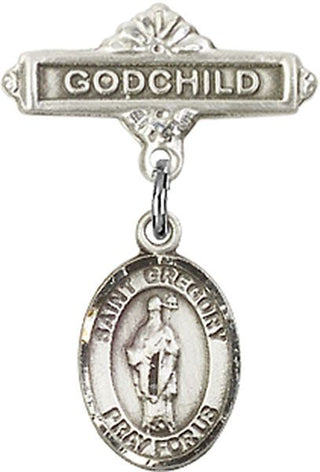 Sterling Silver Godchild St. Gregory the Great Baby Badge - Engravable