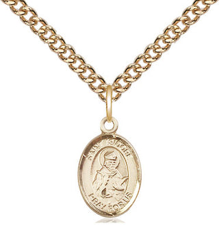 14kt Gold Saint Isidore of Seville Medal Engraved Catholic Saint Jewelry