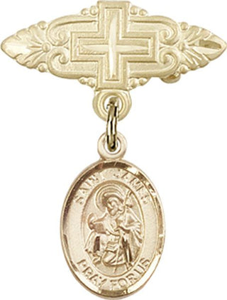 14kt Gold Filled Badge Pin With Cross St. James the Greater Baby Badge - Engravable