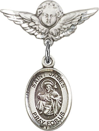 Sterling Silver Small Angel w/Wings St. James the Greater Baby Badge - Engravable
