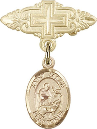 14kt Gold Filled Badge Pin With Cross St. Jason Baby Badge - Engravable