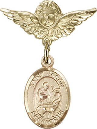 14kt Gold Small Angel w/Wings St. Jason Baby Badge - Engravable
