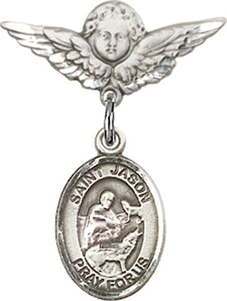 Sterling Silver Small Angel w/Wings St. Jason Baby Badge - Engravable