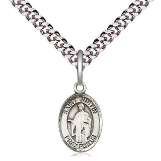 Pewter Saint Justin Medal Religious and Catholic Jewelry Engraved Catholic Saint Jewelry