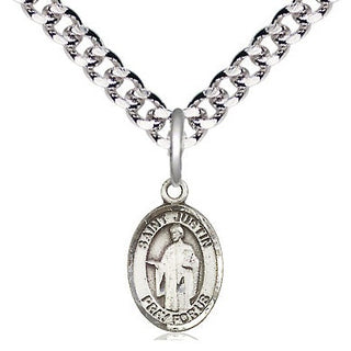 Pewter Saint Justin Medal Religious and Catholic Jewelry Engraved Catholic Saint Jewelry
