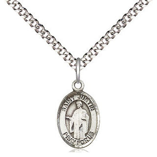 Pewter Saint Justin Medal Religious and Catholic Jewelry Engraved Catholic Saint Jewelry
