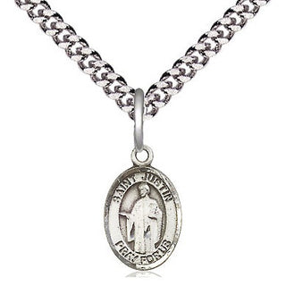 Pewter Saint Justin Medal Religious and Catholic Jewelry Engraved Catholic Saint Jewelry