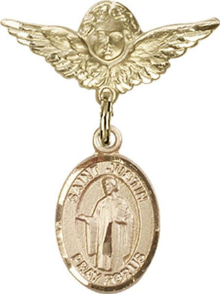 14kt Gold Filled Small Angel w/Wings St. Justin Baby Badge - Engravable