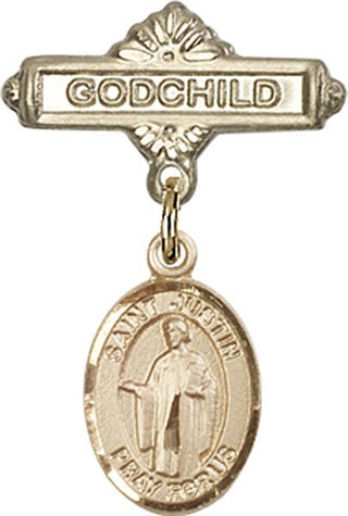 14kt Gold Filled Godchild St. Justin Baby Badge - Engravable