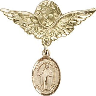 14kt Gold Large Angel w/Wings St. Justin Baby Badge - Engravable