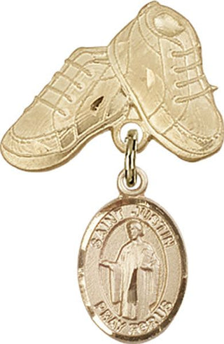 14kt Gold Baby Boots St. Justin Baby Badge - Engravable