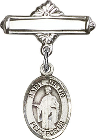 Sterling Silver Polished Badge Pin St. Justin Baby Badge - Engravable