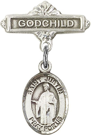 Sterling Silver Godchild St. Justin Baby Badge - Engravable