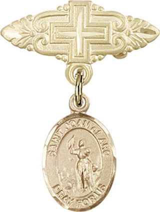 14kt Gold Badge Pin With Cross St. Joan of Arc Baby Badge - Engravable