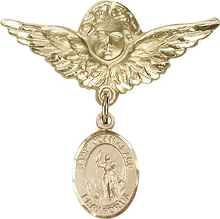 14kt Gold Large Angel w/Wings St. Joan of Arc Baby Badge - Engravable
