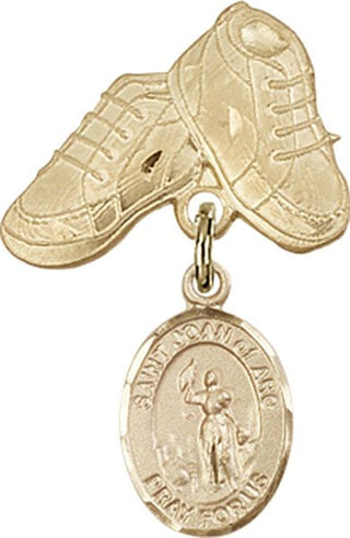 14kt Gold Baby Boots St. Joan of Arc Baby Badge - Engravable