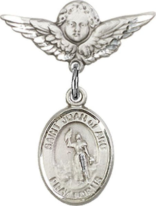Sterling Silver Small Angel w/Wings St. Joan of Arc Baby Badge - Engravable