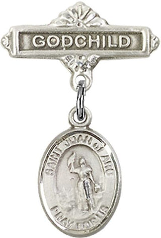 Sterling Silver Godchild St. Joan of Arc Baby Badge - Engravable