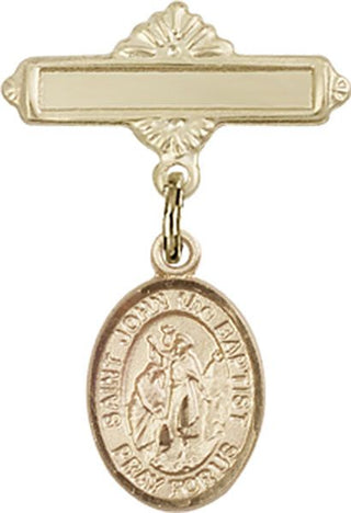 14kt Gold Polished Badge Pin St. John the Baptist Baby Badge - Engravable