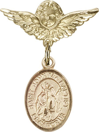 14kt Gold Small Angel w/Wings St. John the Baptist Baby Badge - Engravable