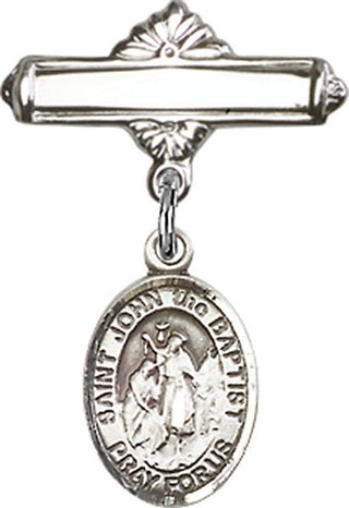 Sterling Silver Polished Badge Pin St. John the Baptist Baby Badge - Engravable