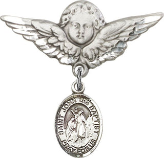 Sterling Silver Large Angel w/Wings St. John the Baptist Baby Badge - Engravable