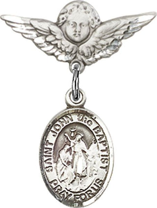 Sterling Silver Small Angel w/Wings St. John the Baptist Baby Badge - Engravable