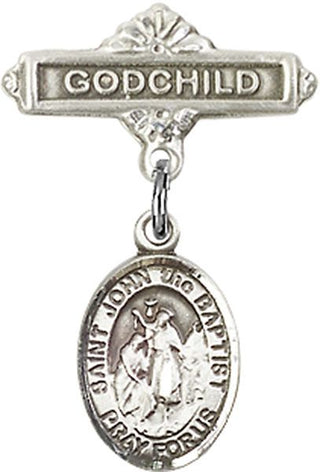 Sterling Silver Godchild St. John the Baptist Baby Badge - Engravable