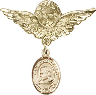 14kt Gold Large Angel w/Wings St. John Bosco Baby Badge - Engravable