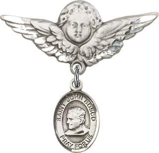 Sterling Silver Large Angel w/Wings St. John Bosco Baby Badge - Engravable