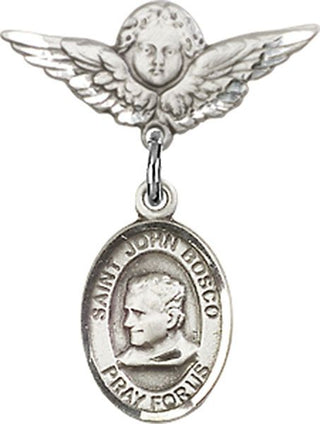 Sterling Silver Small Angel w/Wings St. John Bosco Baby Badge - Engravable