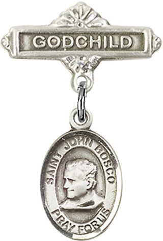 Sterling Silver Godchild St. John Bosco Baby Badge - Engravable