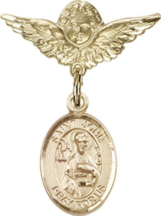 14kt Gold Small Angel w/Wings St. John the Apostle Baby Badge - Engravable