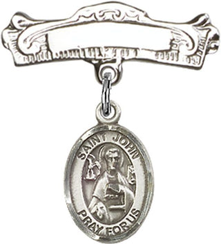 Sterling Silver Badge Pin St. John the Apostle Baby Badge - Engravable