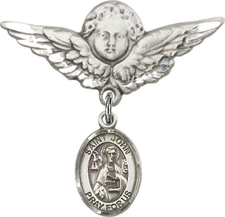 Sterling Silver Large Angel w/Wings St. John the Apostle Baby Badge - Engravable