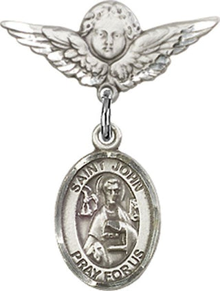 Sterling Silver Small Angel w/Wings St. John the Apostle Baby Badge - Engravable