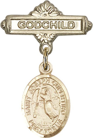 14kt Gold Filled Godchild St. Joseph of Cupertino Baby Badge - Engravable