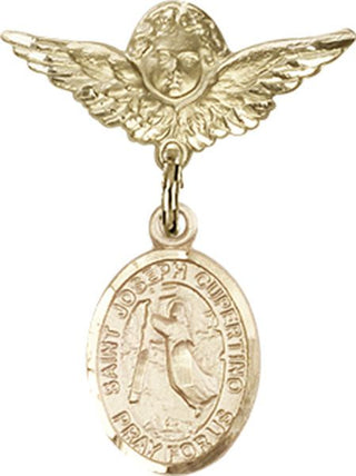 14kt Gold Small Angel w/Wings St. Joseph of Cupertino Baby Badge - Engravable