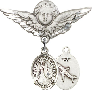 Sterling Silver Large Angel w/Wings St. Joseph of Cupertino Baby Badge - Engravable
