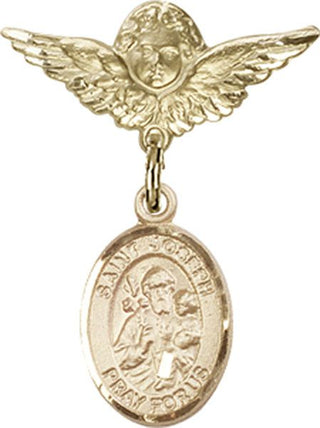 14kt Gold Filled Small Angel w/Wings St. Joseph Baby Badge - Engravable