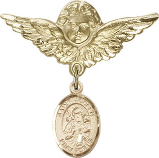 14kt Gold Large Angel w/Wings St. Joseph Baby Badge - Engravable