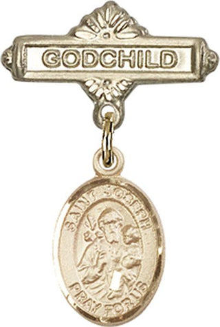 14kt Gold Godchild St. Joseph Baby Badge - Engravable