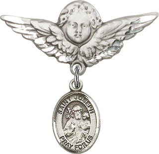 Sterling Silver Large Angel w/Wings St. Joseph Baby Badge - Engravable