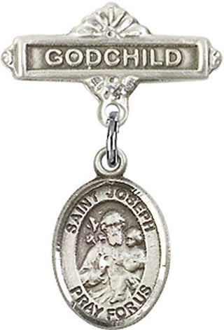 Sterling Silver Godchild St. Joseph Baby Badge - Engravable