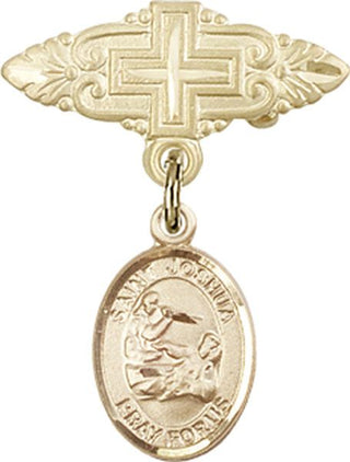 14kt Gold Badge Pin With Cross St. Joshua Baby Badge - Engravable