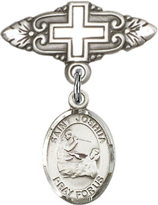 Sterling Silver Badge Pin With Cross St. Joshua Baby Badge - Engravable