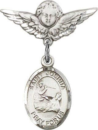 Sterling Silver Small Angel w/Wings St. Joshua Baby Badge - Engravable