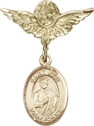 14kt Gold Small Angel w/Wings St. Jude Thaddeus Baby Badge - Engravable