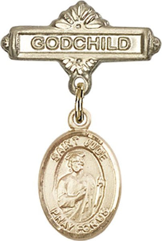 14kt Gold Godchild St. Jude Thaddeus Baby Badge - Engravable