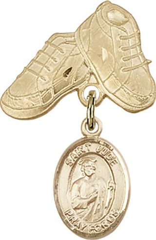 14kt Gold Baby Boots St. Jude Thaddeus Baby Badge - Engravable